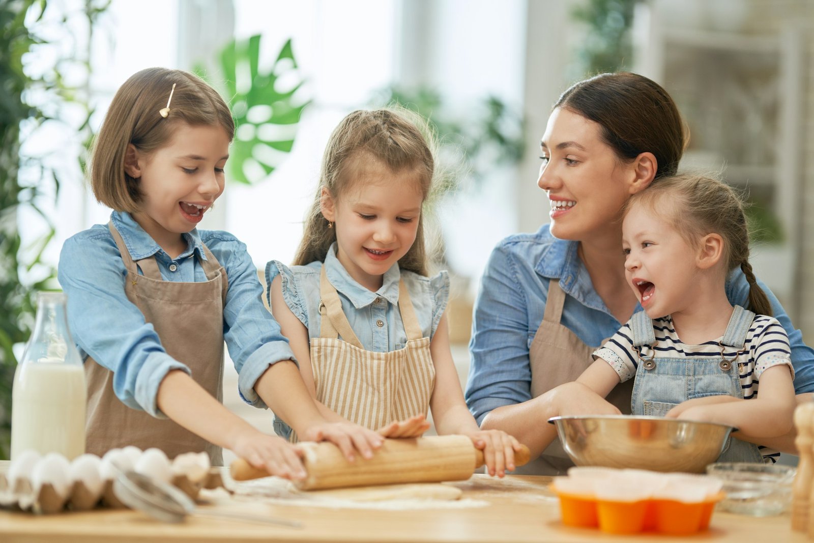 family are preparing bakery together